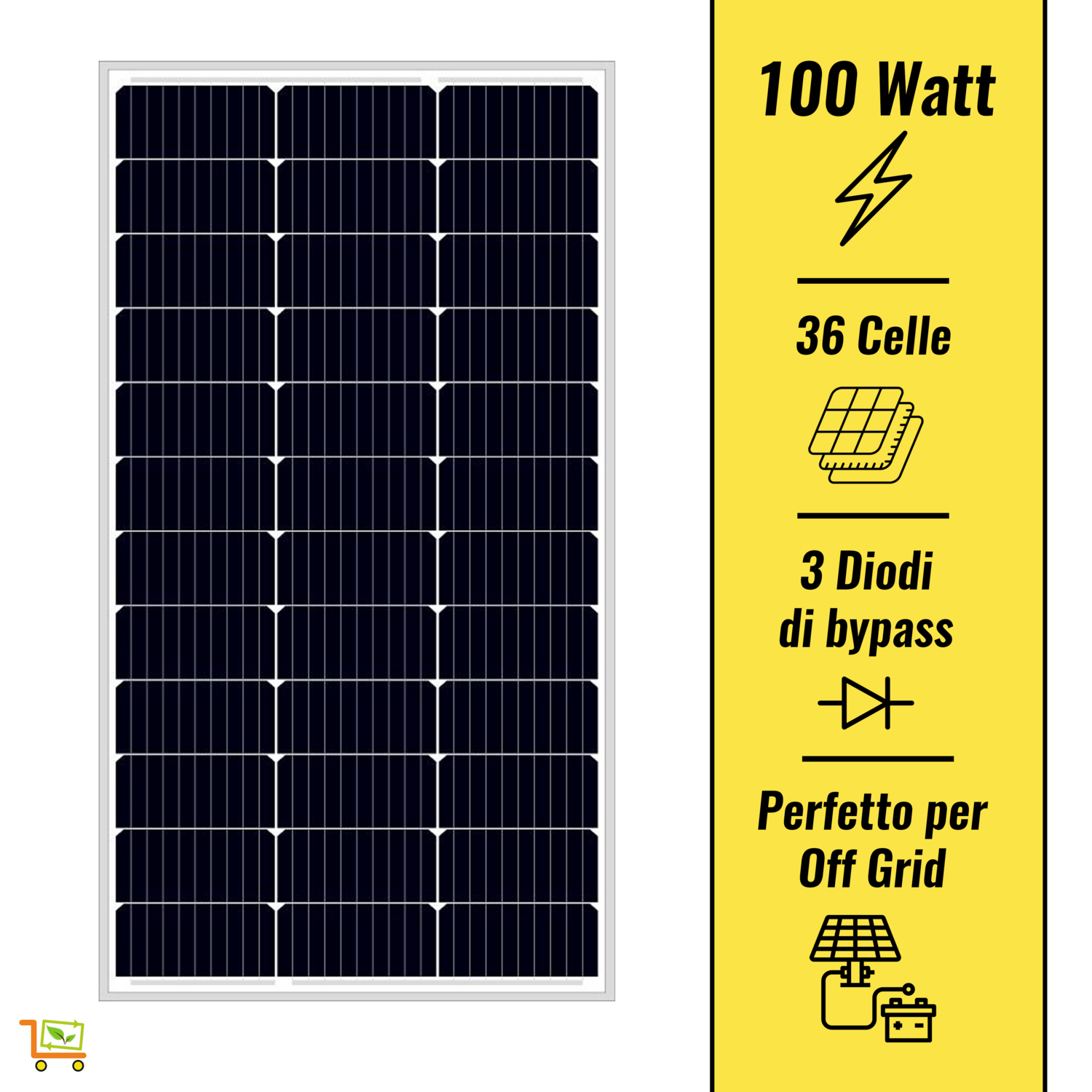 Pannello Solare Fotovoltaico 100W 12V Monocristallino Alta Efficienza perfetto per Off Grid
