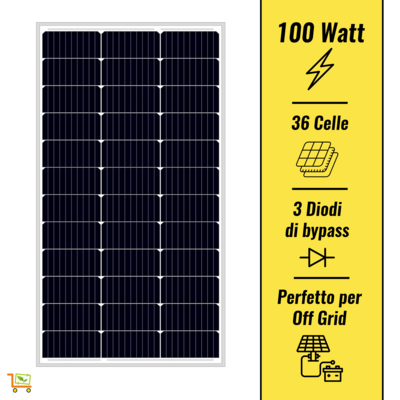 Pannello Solare Fotovoltaico 100W 12V Monocristallino Alta Efficienza perfetto per Off Grid