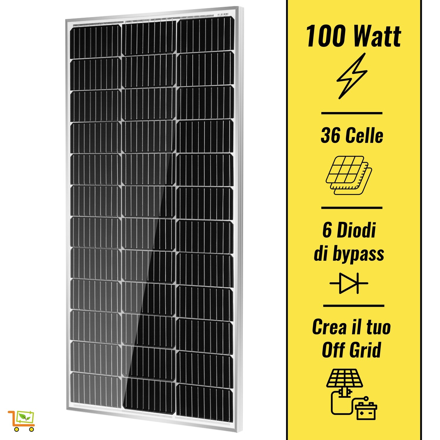 Pannello Solare Fotovoltaico 100W 12V Monocristallino Ultra Efficiente per Off Grid Camper Barche e Baite