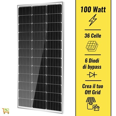 Pannello Solare Fotovoltaico 100W 12V Monocristallino Ultra Efficiente per Off Grid Camper Barche e Baite