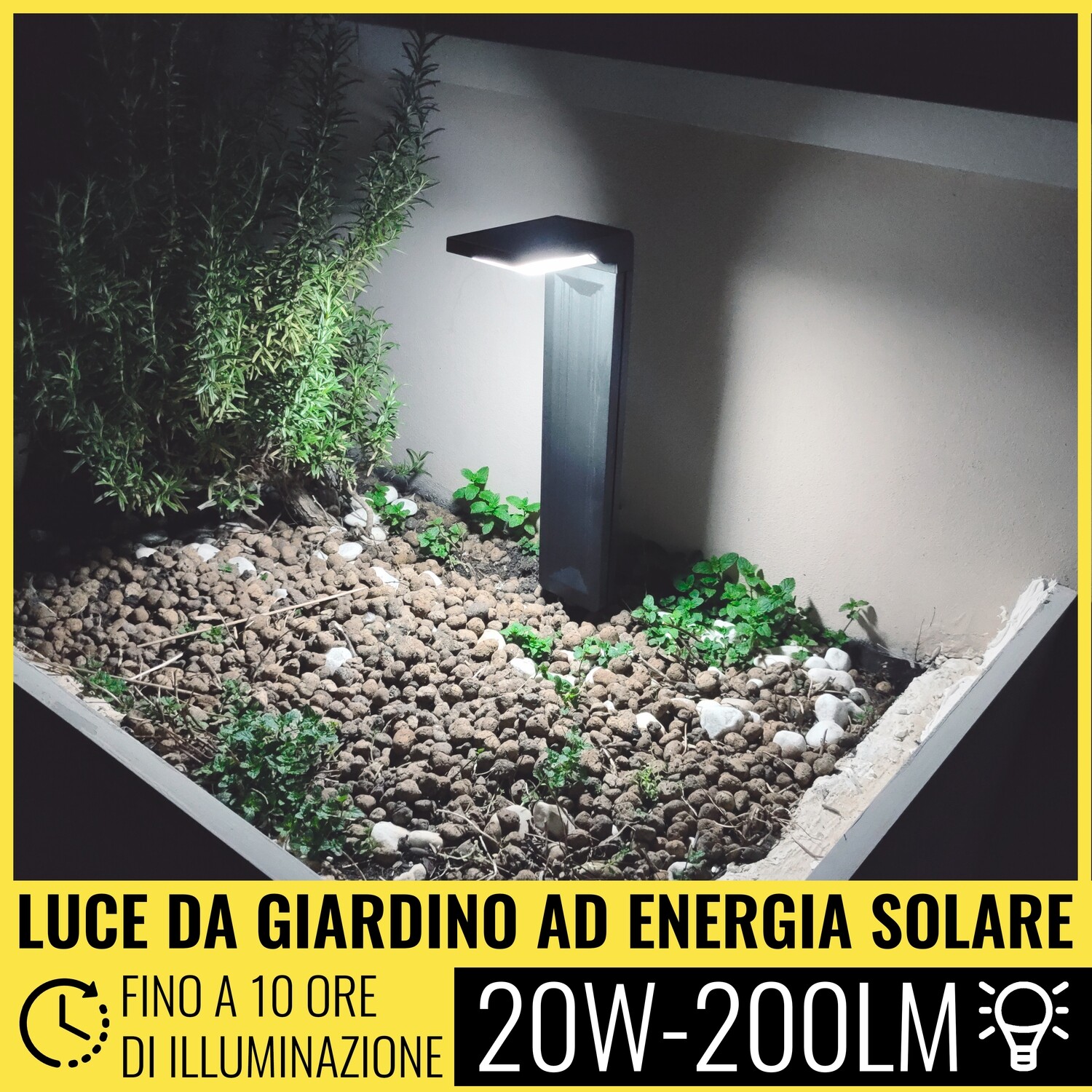FARO CON PANNELLO SOLARE 30 LED 20W LUCE PER GIARDINO SENTIERO PICCHETTO FARETTO