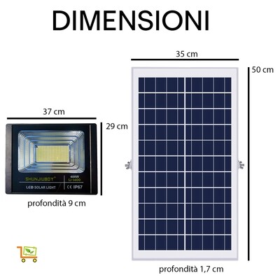Faro 396 Led 400W con Pannello Solare Telecomando Batteria 12 Ore Faretto IP67++