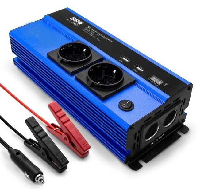 Inverter 1000W Trasformatore 12V 220V DC/AC 2 Porte USB Auto Solare Off Grid Blu
