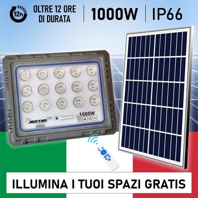 Faro Solare Jortan 1000W 810 Led con Pannello 45W Luce Potente Lunga Durata della Batteria con Telecomando