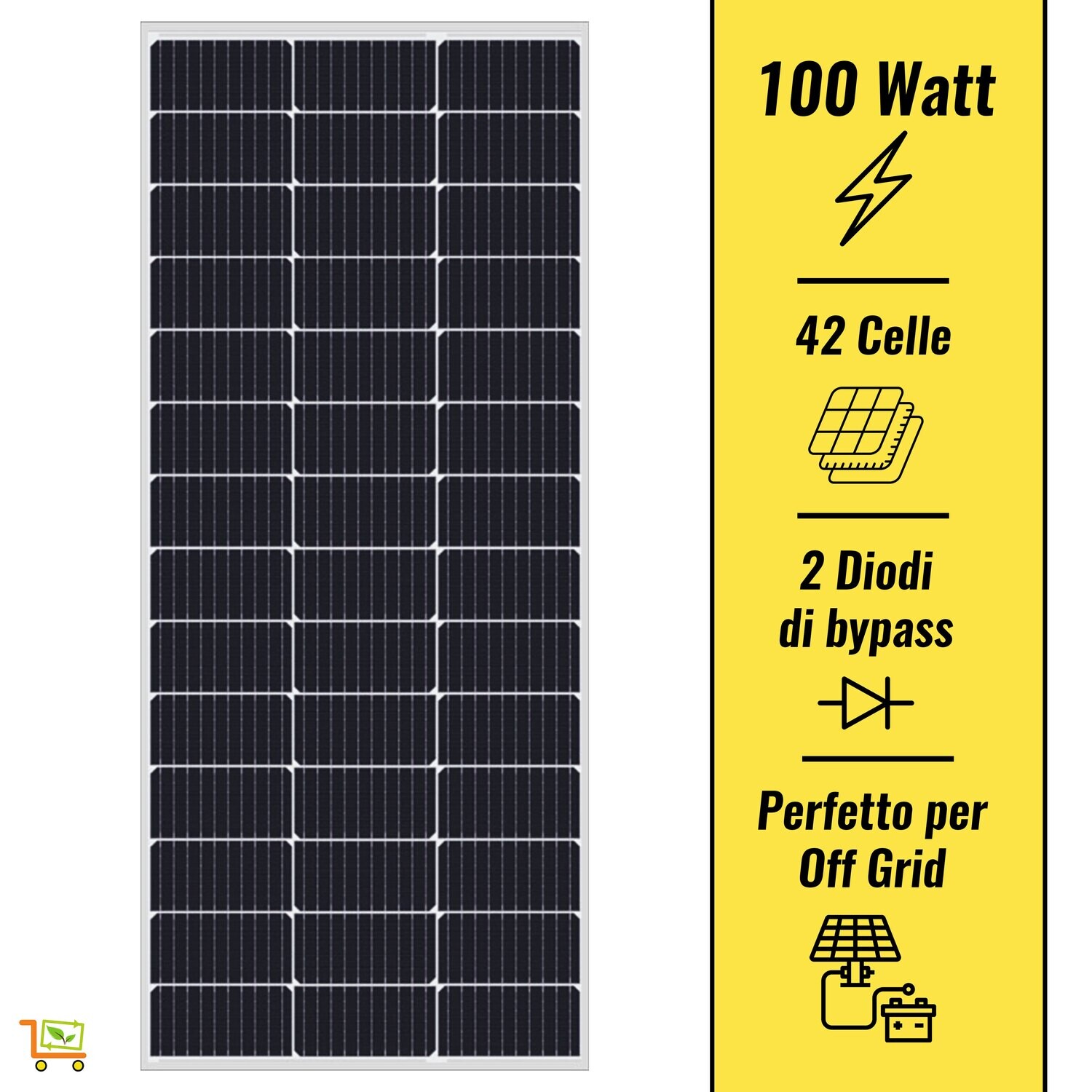 Pannello Solare Fotovoltaico 100W 12V Monocristallino Off Grid Camper Balcone