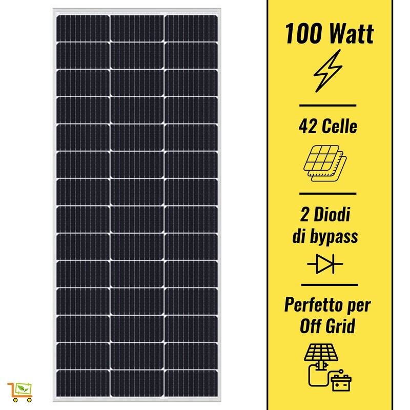 Pannello Solare Fotovoltaico 100W 12V Monocristallino Off Grid Camper Balcone