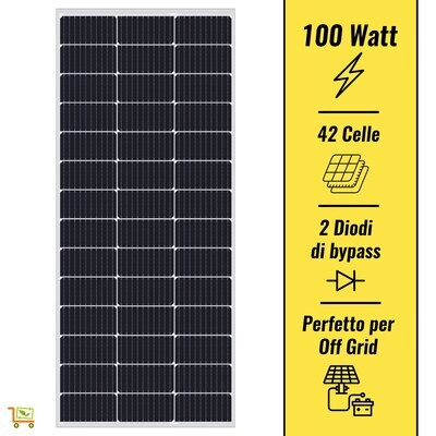 Pannello Solare Fotovoltaico 100W 12V Monocristallino Off Grid Camper Balcone