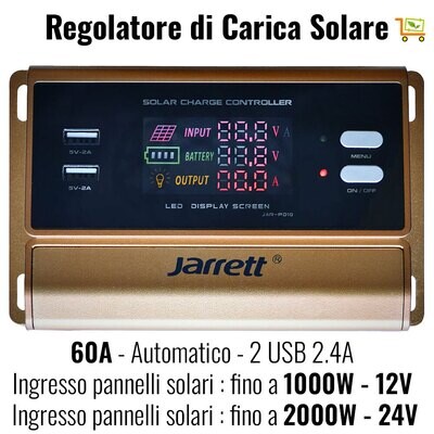 Regolatore di Carica 60A per Pannelli Solari fino a 2KW 12V/24V Automatico