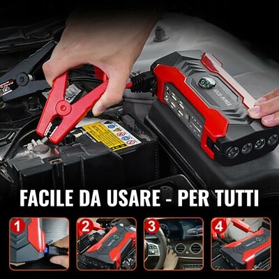 Booster Jump Starter Avviatore di Emergenza per Auto Diesel Benzina e Moto max 600A 12V 16V 19V - Power Bank 4 porte USB - Torcia Led + Bussola