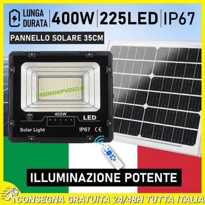 Faro 225 Led 400W con Pannello Solare Batterie al Litio Telecomando