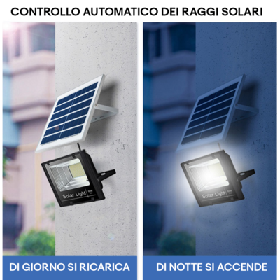 Faro Led 400W con Pannello Solare Telecomando Batteria 12 Ore Faretto IP66
