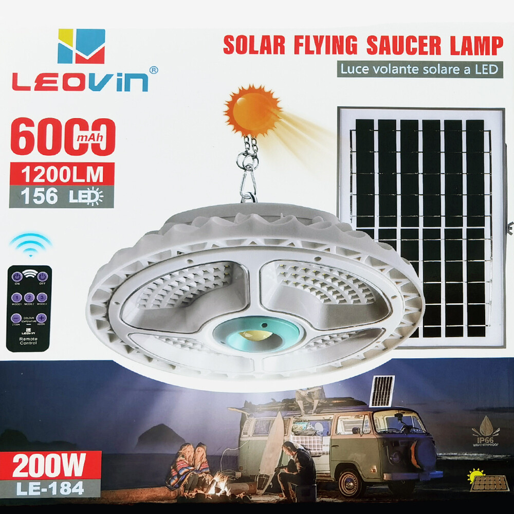 Lampada Plafoniera 200W 156 LED + COB con Pannello ad Energia Solare Telecomando