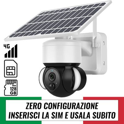 Telecamera di Sorveglianza SIM 4G Pannello Solare Registrazione Continua su SD