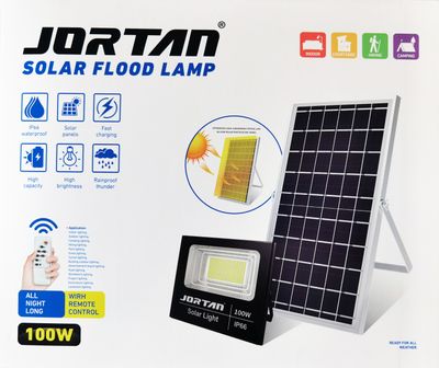 Faro Led 100W Jortan 196LED  con Pannello Solare Telecomando Batteria Lunga Durata IP67 LUCE INTENSA