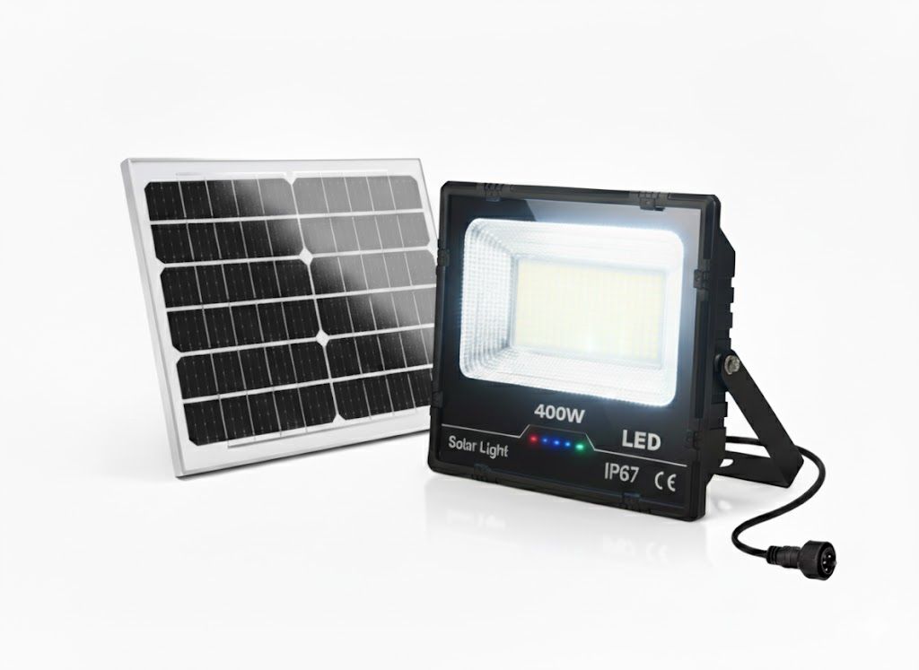 Faro 225 Led 400W con Pannello Solare Batterie al Litio Telecomando