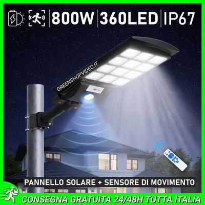 Lampione ad Energia Solare 800W con sensore di Movimento + Telecomando
