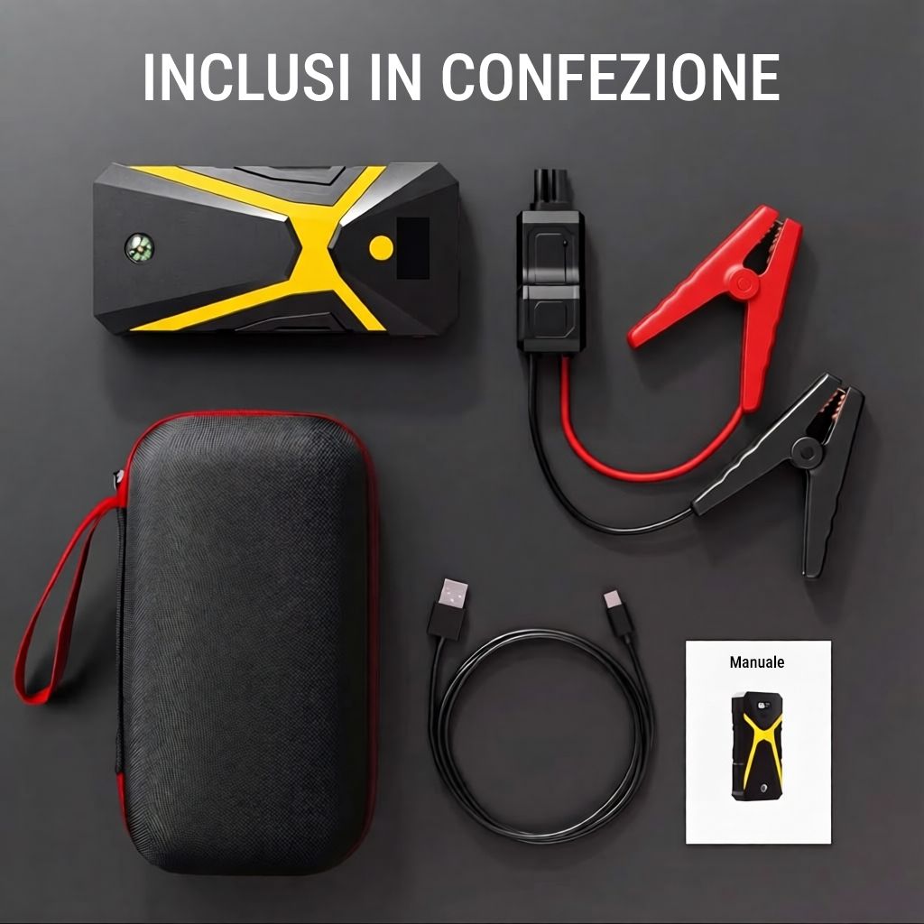Booster Avviatore Emergenza 20000mAh 12V 800A USB Torcia LED Powerbank Auto Moto Camper Camion Diesel Benzina