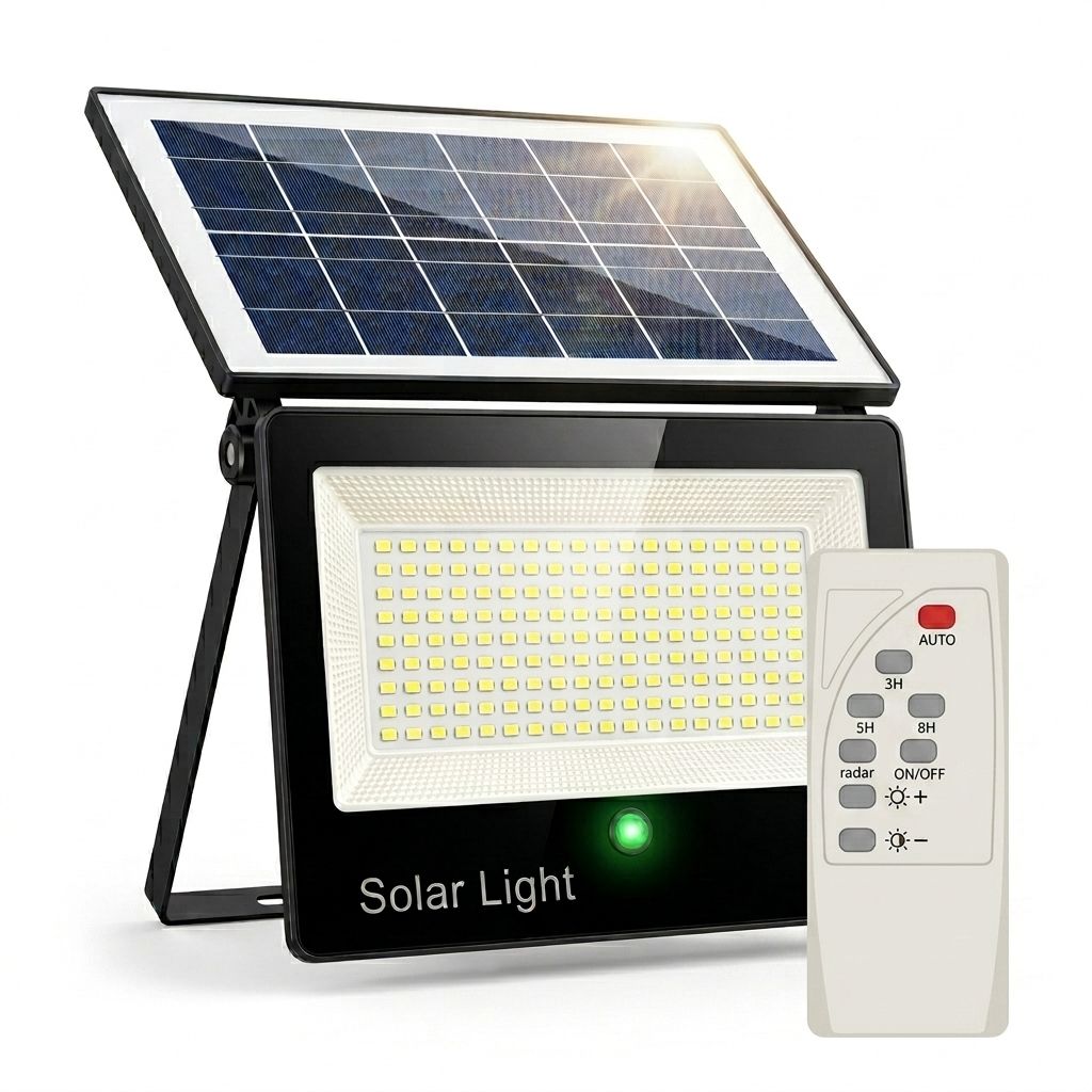 Faretto Solare con Sensore di Movimento Telecomando e Pannello Rotabile 200 LED 1200 Lumen per Giardini e Cortili