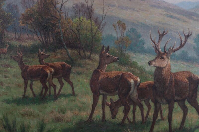 Cerf et biches en forêt - Georges Frédéric RÖTIG