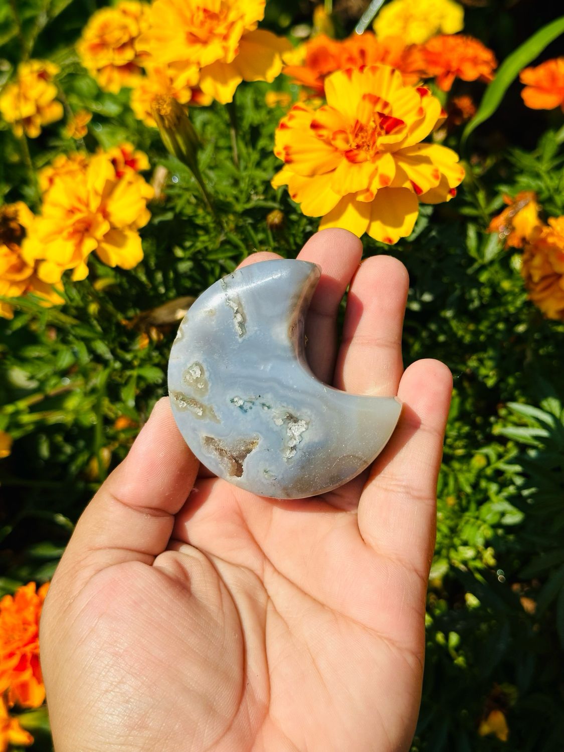 Moss Agate Moon Carving