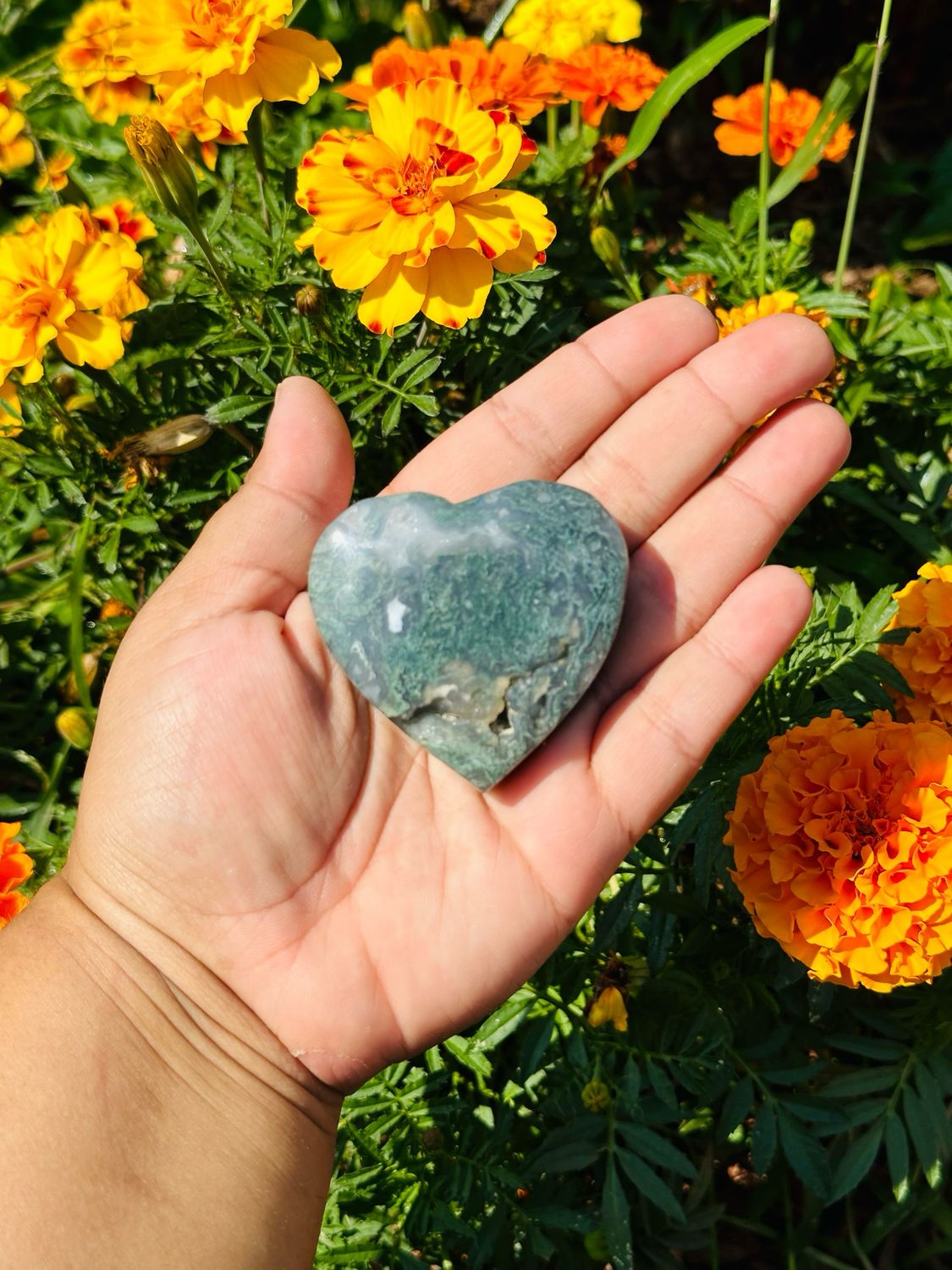 Moss Agate Heart Carving