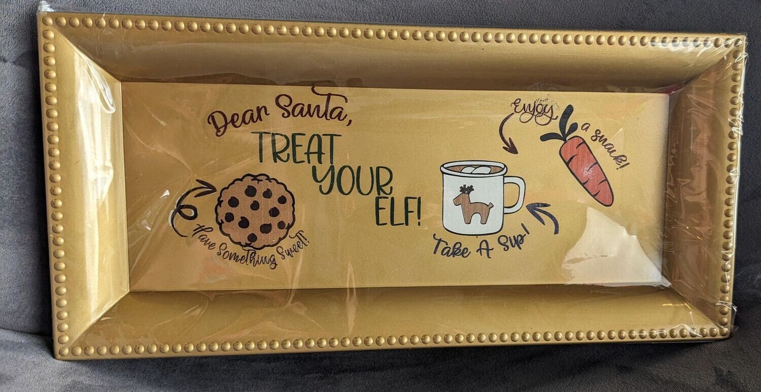 Santa Trays, Style: Plastic Rectangle- Gold