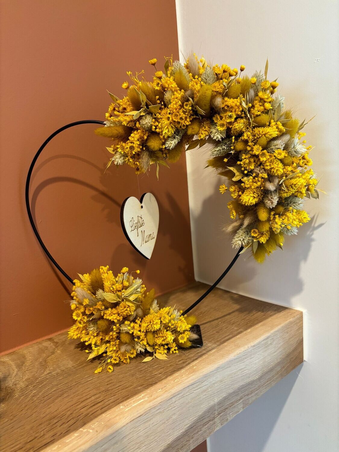 Flowerhart  Yelow met houten hart