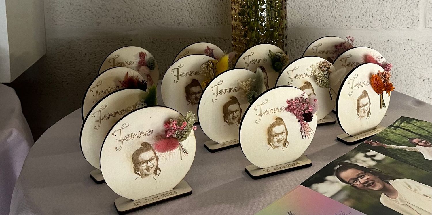 Houten schijfje gepersonaliseerd met foto