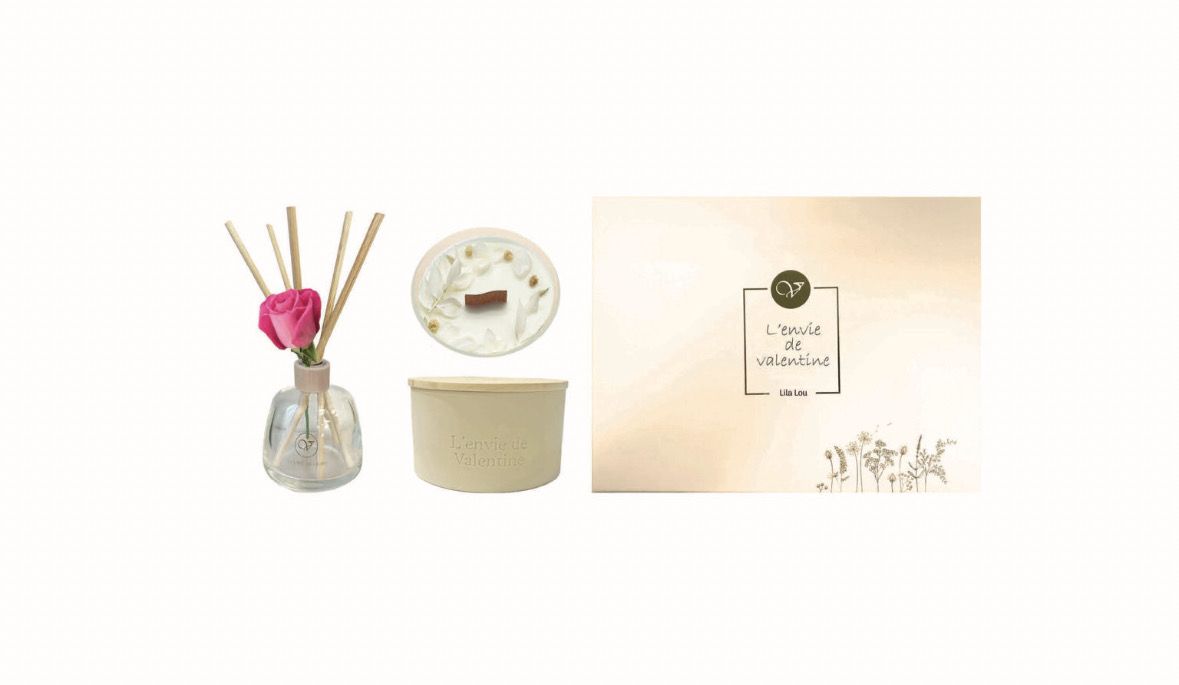 Cadeaubox geurkaars geurstokjes Lila Lou