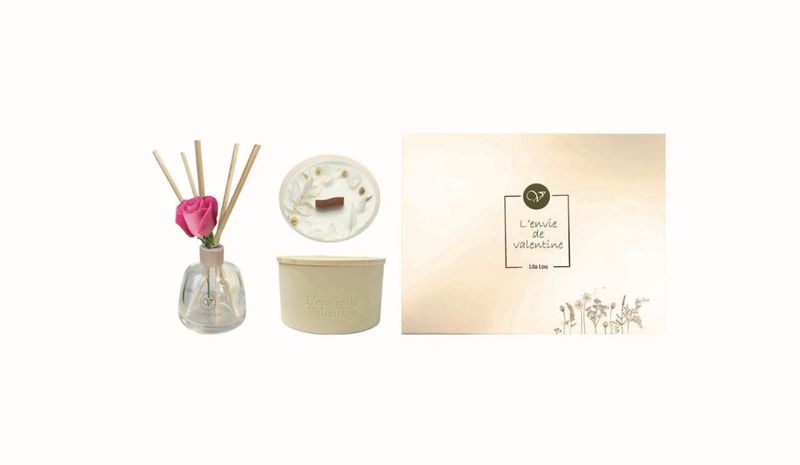 Cadeaubox geurkaars geurstokjes Lila Lou
