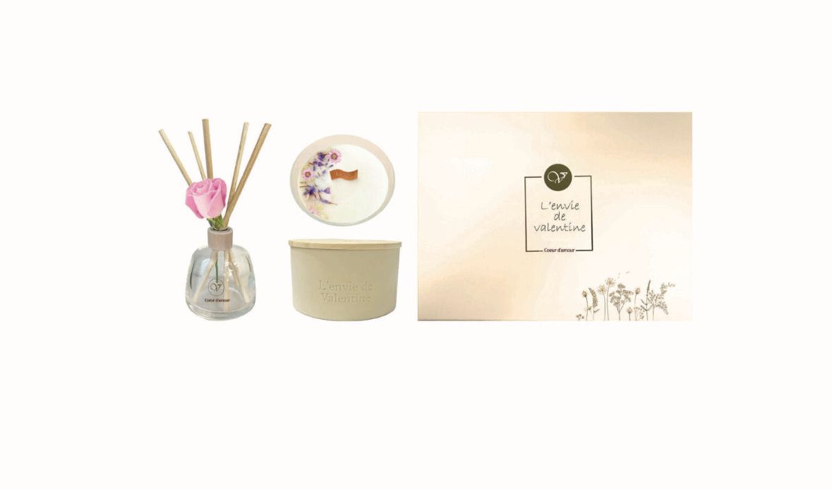 Cadeaubox geurkaars geurstokjes Coeur d’ amour