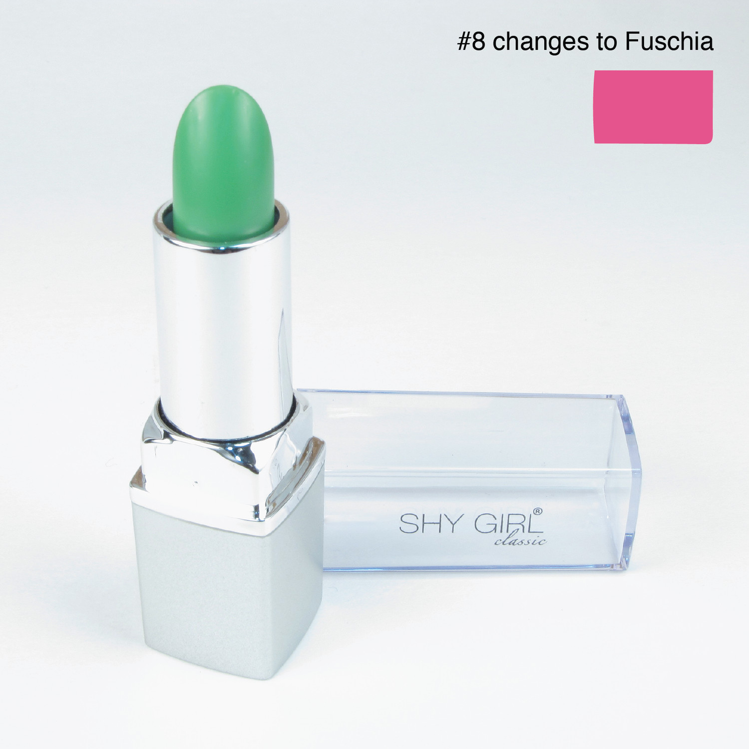 The original Shy Aloe Color Changing Lipstick #08 Changes to Fuschia