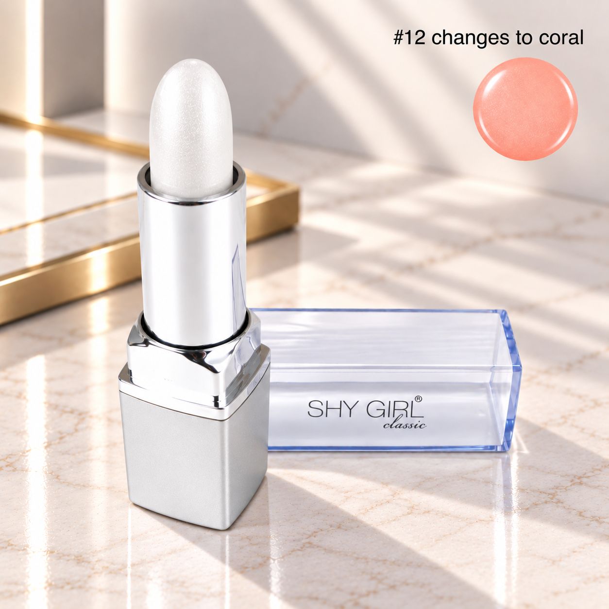 The original Shy Aloe Color Changing Lipstick #12 Changes to Coral