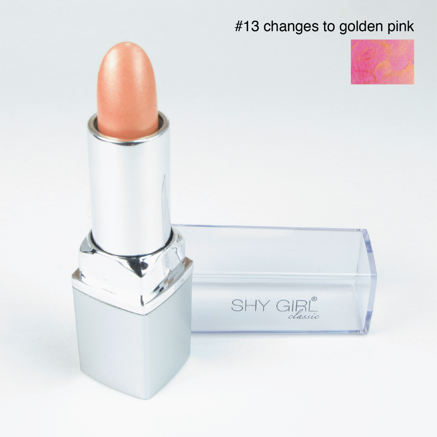 The original Shy Aloe Color Changing Lipstick #13 Changes to Golden Pink