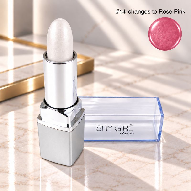 The original Shy Aloe Color Changing Lipstick #14 Changes to Rose Pink