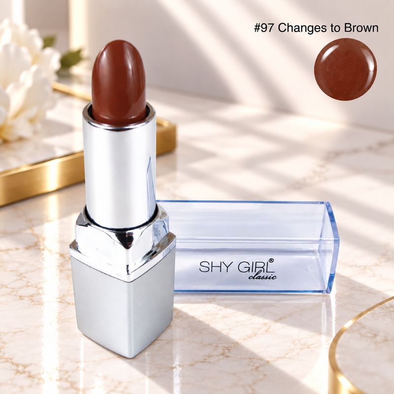 The original Shy Aloe Color Changing Lipstick #97 Changes to Brown