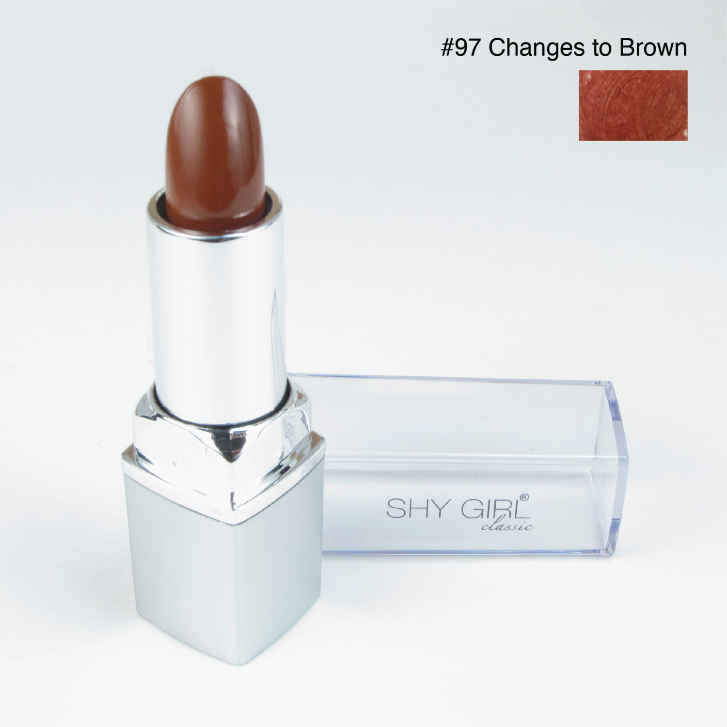 The original Shy Aloe Color Changing Lipstick #97 Changes to Brown