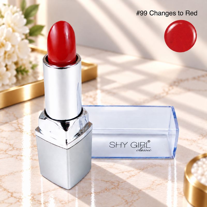 The original Shy Aloe Color Changing Lipstick #99 Go RED Changes to Red
