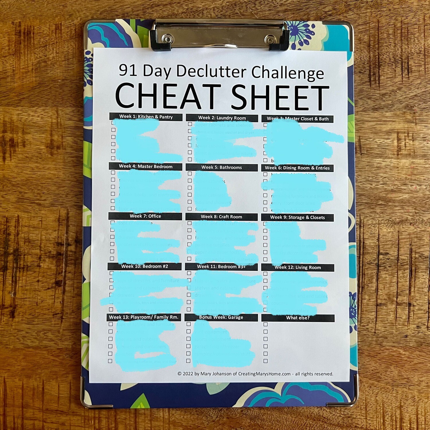 91 Day Declutter Challenge: Printable CHEAT SHEET Download