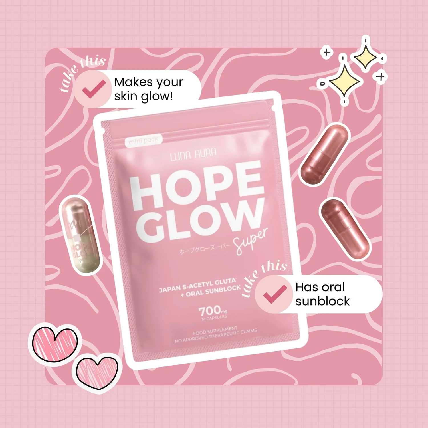 Luna Aura Hope Glow Advanced Glutathione Super Mini 700mg/14 Capsule