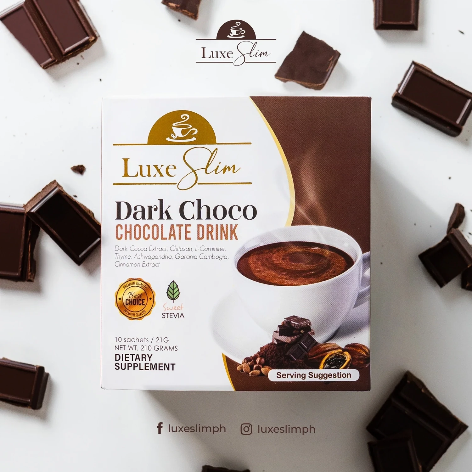 Luxe Slim Dark Choco Chocolate Drink 10 Sachets - 210g