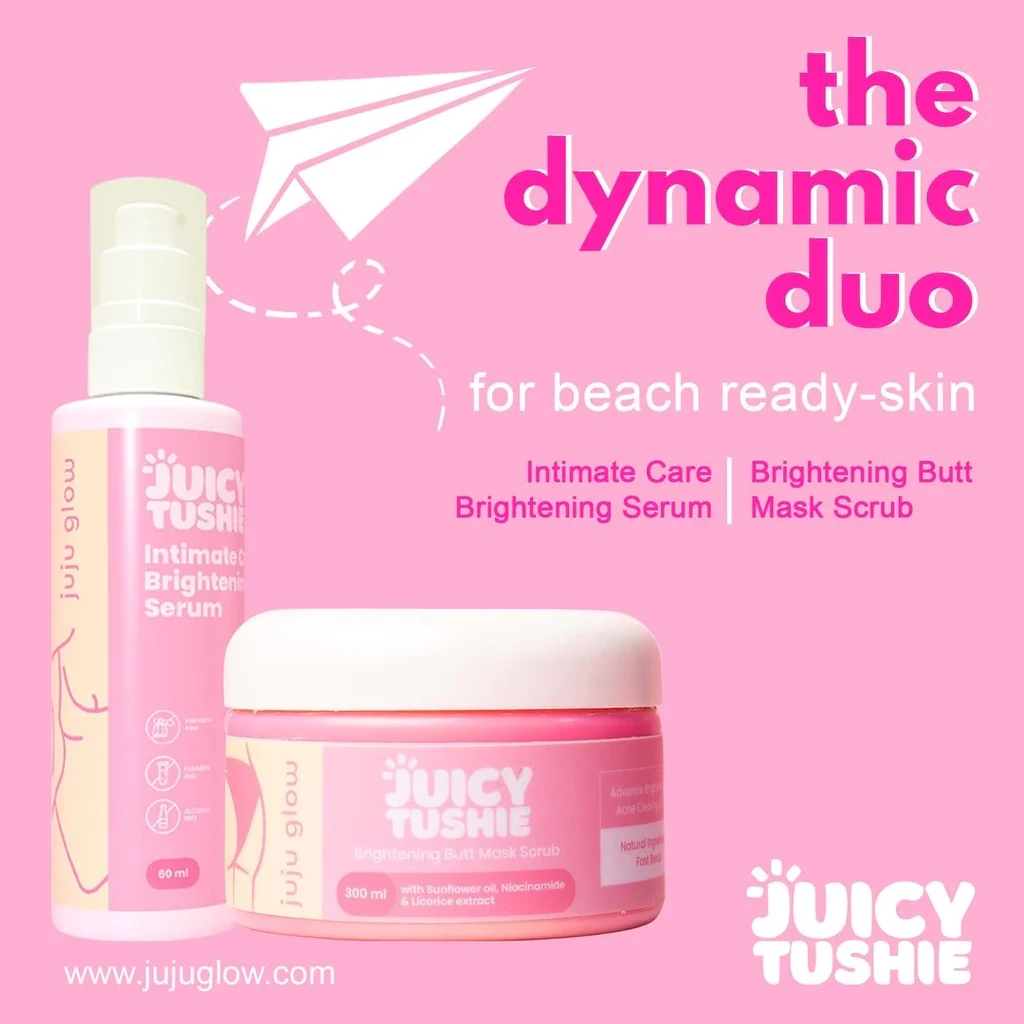 Combo Mini Juicy Tushie By: Juju Glow Brightening Butt Mask Scrub &amp; Intimate Care Brightening Serum