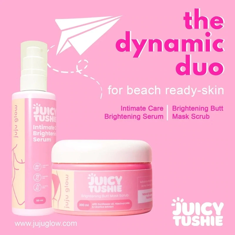 Combo Mini Juicy Tushie By: Juju Glow Brightening Butt Mask Scrub &amp;  Intimate Care Brightening Serum