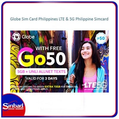 Globe Sim Card Philippines LTE &amp; 5G Philippine Simcard, Globe Local Line Use, High Speed Data Communication, Roaming, Prepaid Sim Card (5GB Data)