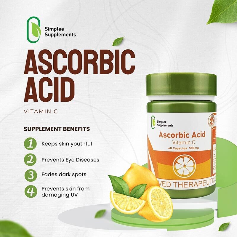 Simplee Supplements Ascorbic Acid Vitamin C 60 Caps