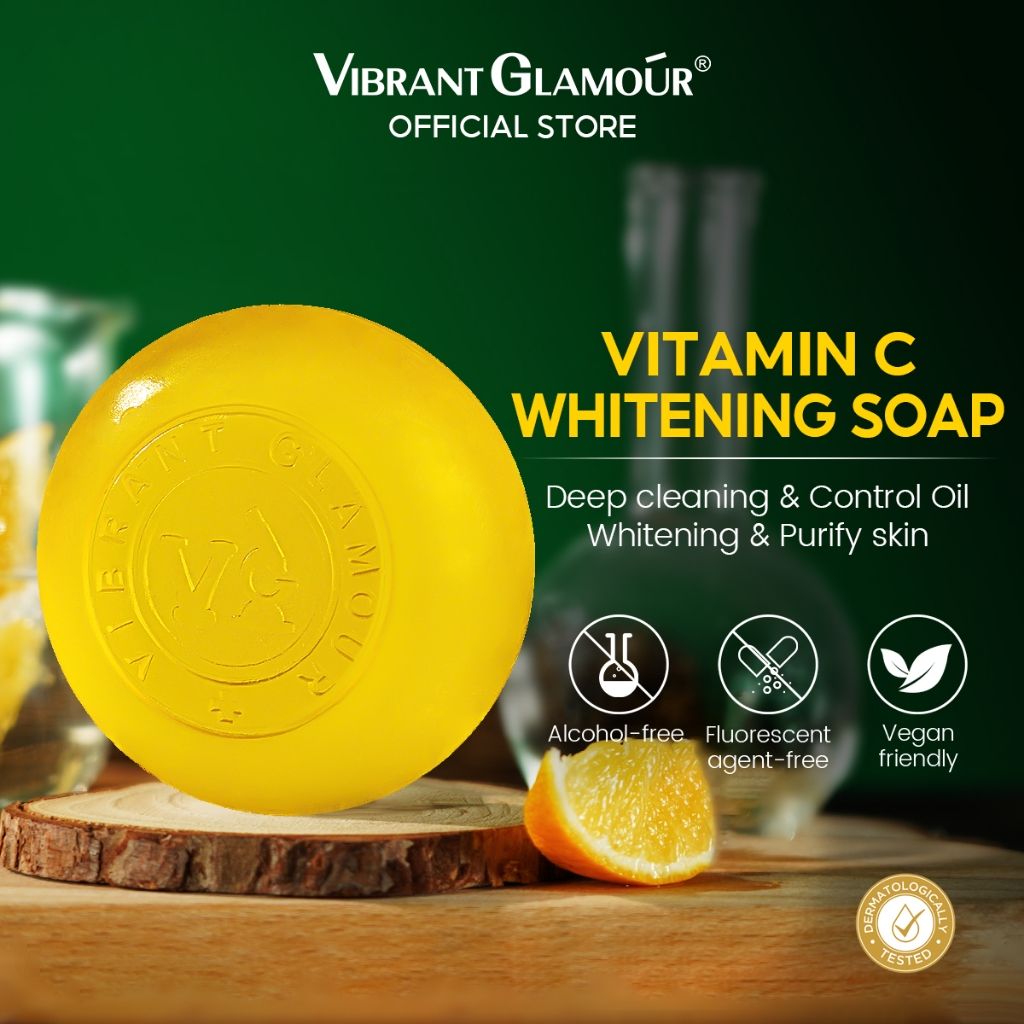 Vibrant Glamour Vitamin C Whitening Soap Face Cleanser VC Deep Cleaning Facial Wash Brightening 100g