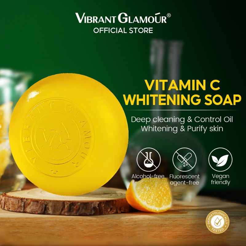 Vibrant Glamour Vitamin C Whitening Soap Face Cleanser VC Deep Cleaning Facial Wash Brightening 100g