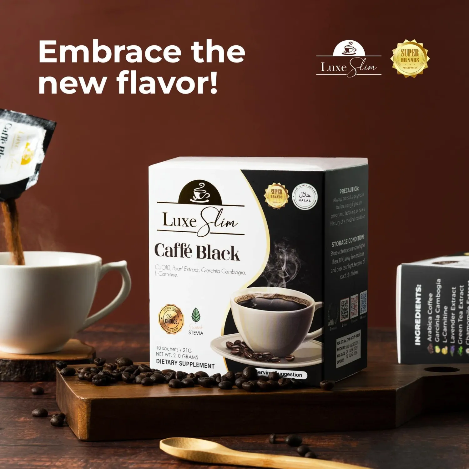 Luxe Slim Caffe Black, 10 Sachets - 210g