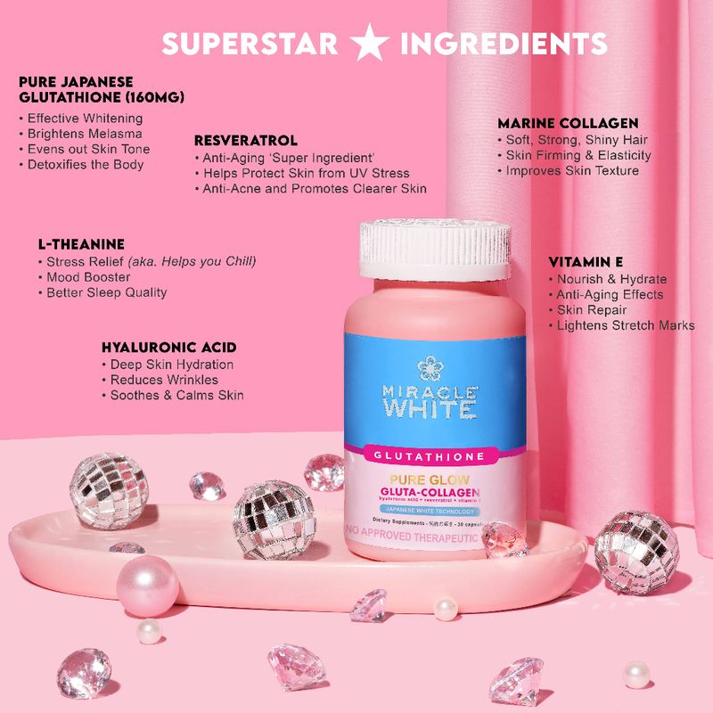 Miracle White, Gluthatione PURE GLOW 30 Caps