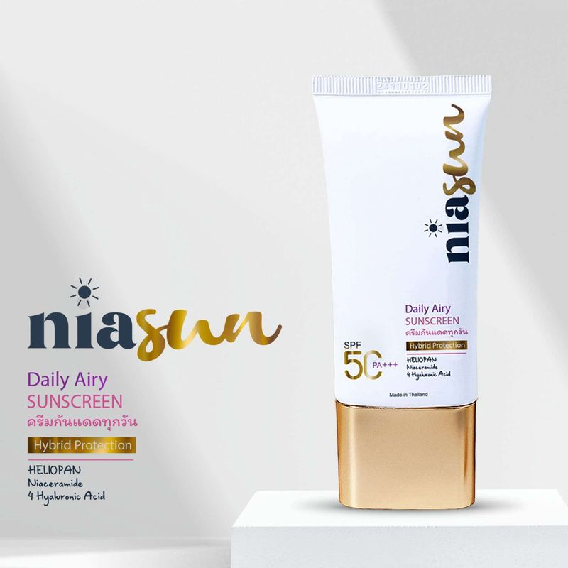 NIASUN Daily Airy Sunscreen Hybrid Protection SPF 50 PA+++ | Lightweight &amp; Hydrating | Broad-Spectrum UVA/UVB Protection - 50ml
